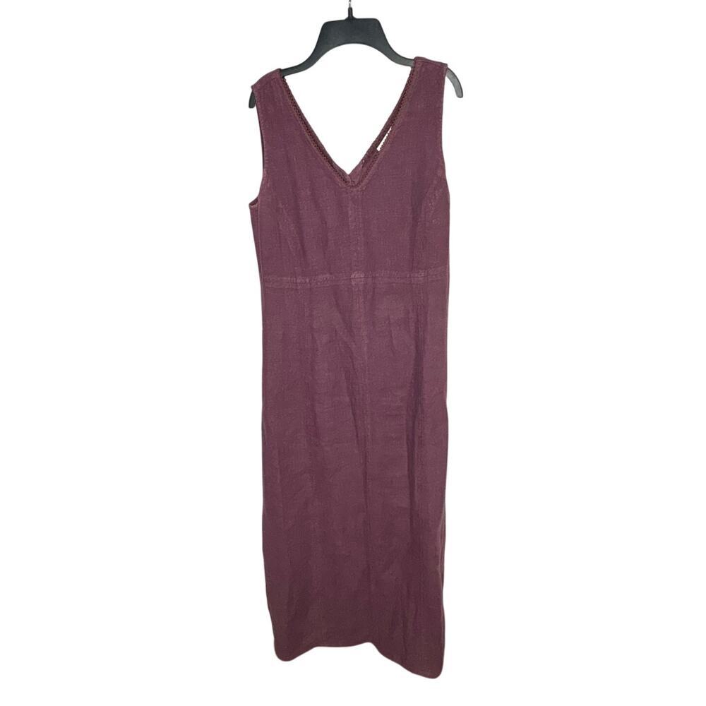Vintage Johnny Was 100% Linen Lagenlook Purple Cottage Midi Dress Size Small